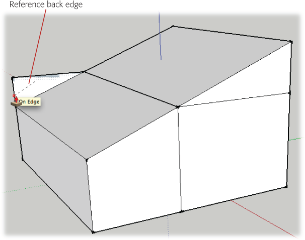 After creating the new slope line for the second roof, use the Push/Pull tool to push away the excess portion. Click and start your push, and then click the back edge of the box to remove the section entirely.