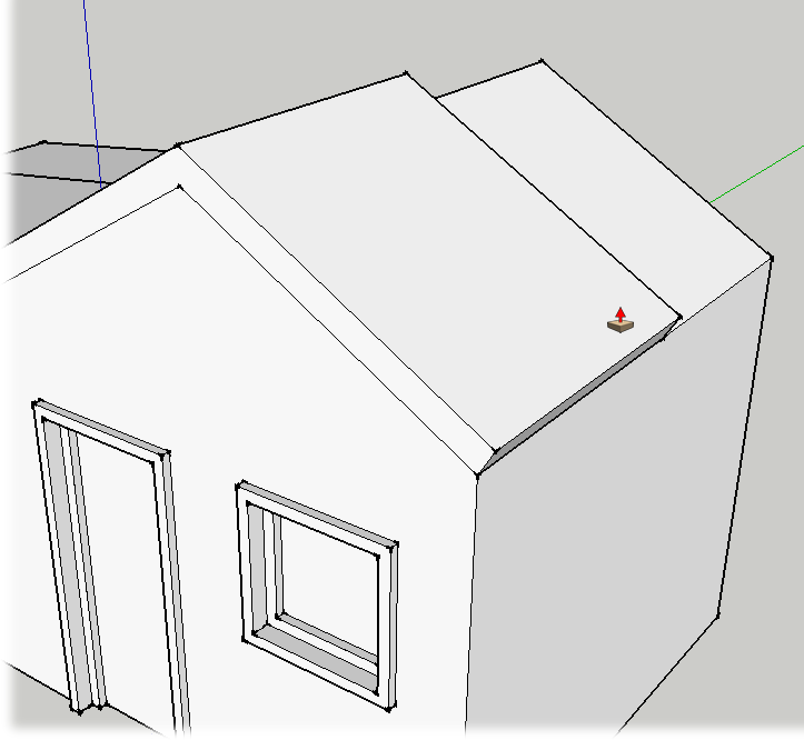 Once the front face is complete, use Push/Pull to extend the new roof to the back wall of the building.