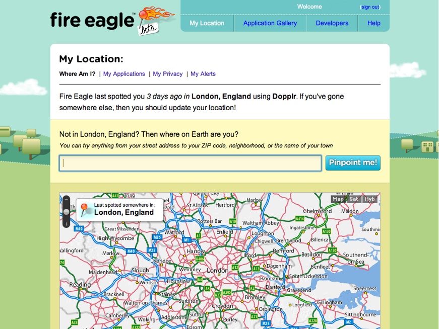 Fire Eagle showing my current location