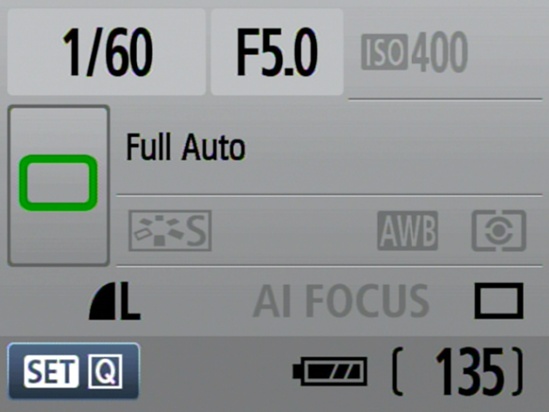 After you half-press the shutter button, the status screen will show your shutter speed and aperture.