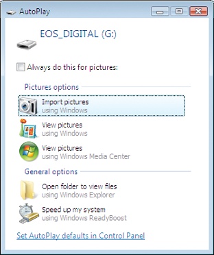 Windows lets you choose what you want to have happen when you plug in a card reader or camera.