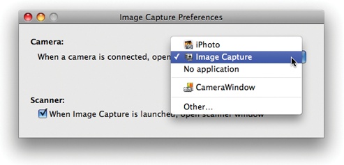 Using the preferences in Image Capture, you can control what should happen when a camera or media card reader is connected to your Mac.