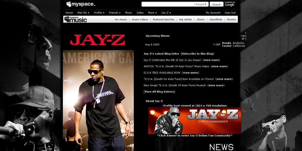 Rapper Jay-Z has a highly customized MySpace profile.