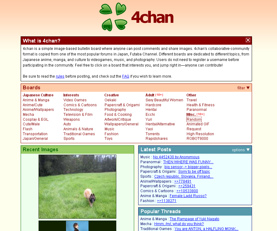 4Chan is one of the most popular English-language forums.