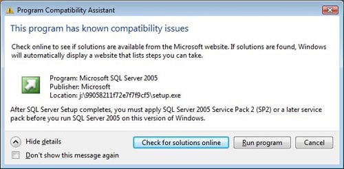 Windows flags some potential compatibility problems and recommends solutions before you install.
