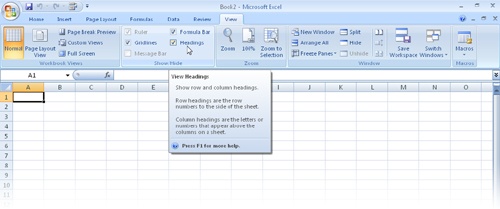 The View tab on the Ribbon contains commands you can use to control the appearance of your workbook.