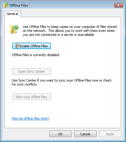 Click Enable Offline Files to get started.