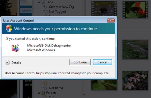 The UAC prompt appears on the darkened secure desktop, centered on the location where you clicked the shortcut, button, or link that triggered the prompt.