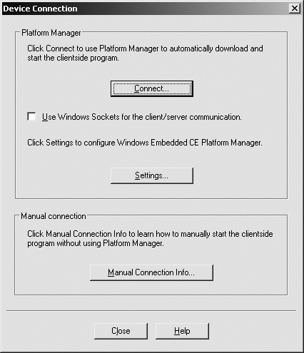 Device Connection dialog window