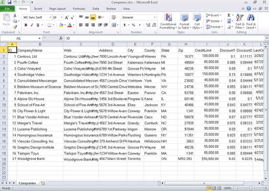 The data in the first row of this Excel spreadsheet can be used as field names when you import the spreadsheet into a new Access table.