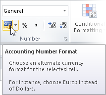 Formatting numbers as dollar values.