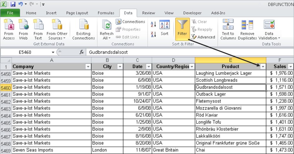 AutoFilter in Excel 2007 and Excel 2010.
