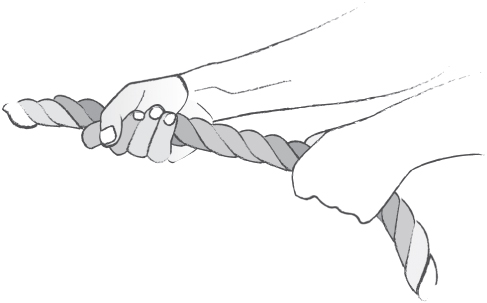 Diagram of a rope being held by two hands. 