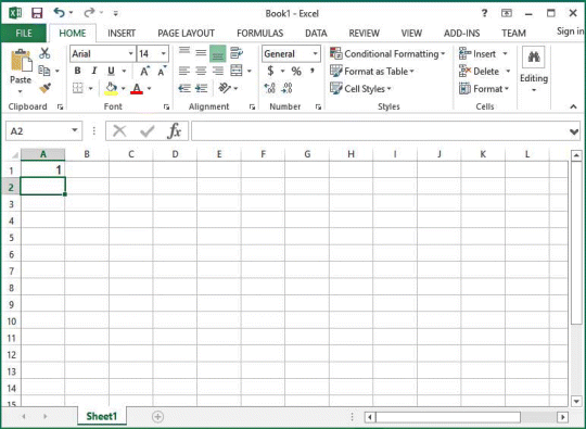 Screenshot of an Excel sheet depicting the next step for constructing a basic statistical simulation in Excel. In the cell A1 is written 1.