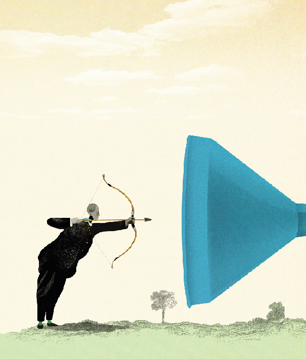 A cartoon image depicting a person targeting an object by arrow.