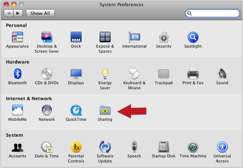 The Sharing option under System Preferences in Mac OS X
