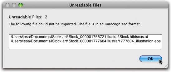 Here’s iPhoto’s way of telling you that you just tried to feed it a file that it can’t digest: an EPS file, an Adobe Illustrator drawing, or a PowerPoint file, for example.