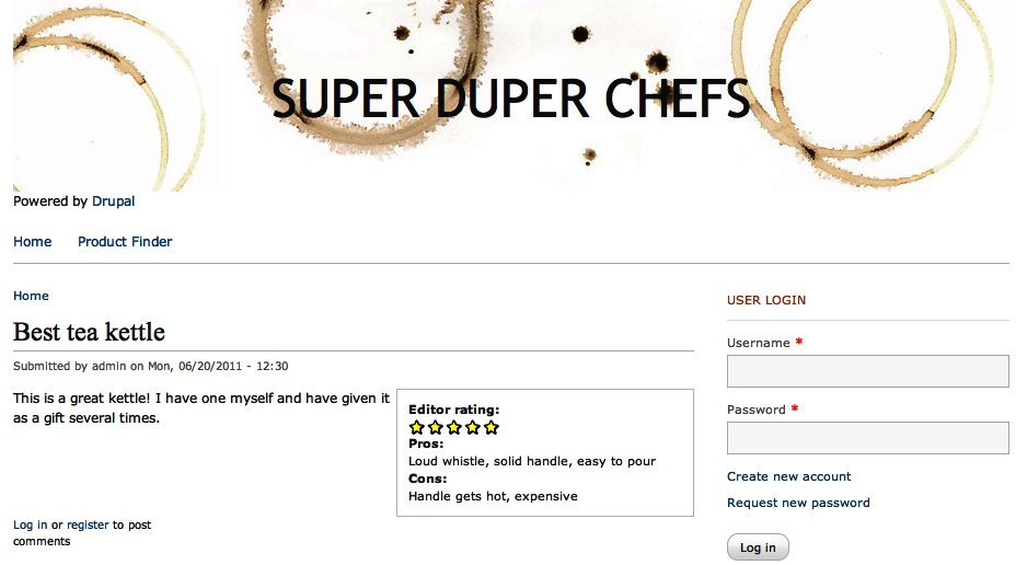 The completed Super Duper Chefs website
