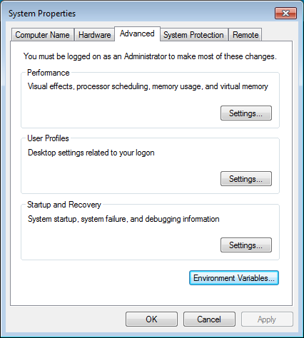 Windows Advanced System Settings dialog