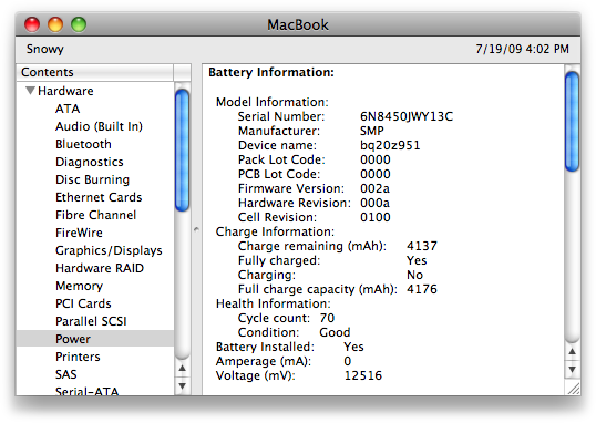 The Power section of System Information tells you all about your battery
