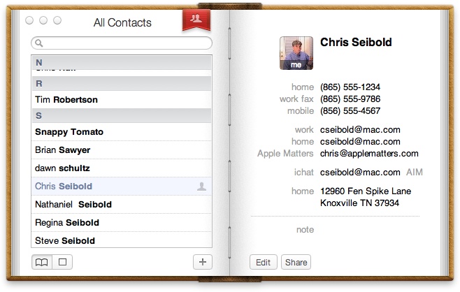 The new look of the venerable OS X Address Book