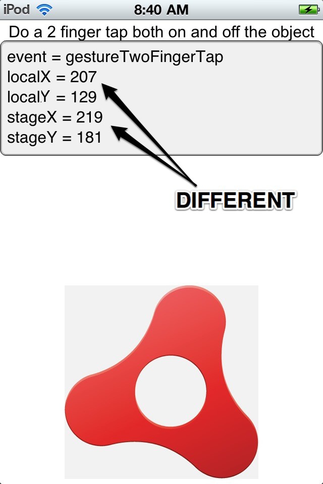 Two-finger tap on image object (values are different)