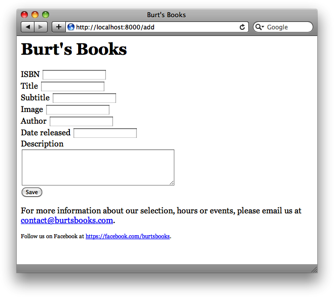 Burt’s Books: Form for adding a new book