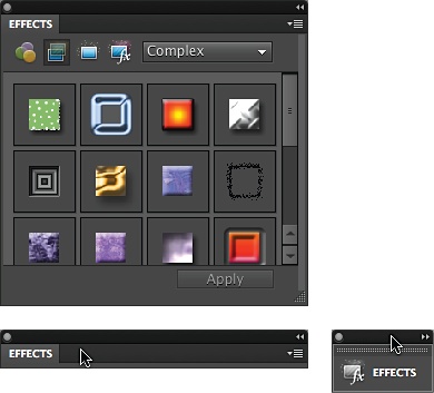 You can free up lots of space by collapsing panels accordion-style once they’re out of the bin.Top: A full-sized panel.Bottom left: A panel collapsed by double-clicking where the cursor is.Bottom right: The same panel collapsed to an icon by double-clicking the very top of it (where the cursor is here). Double-click the top bar again to expand it.