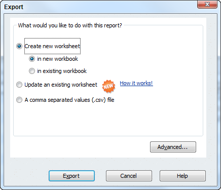 The Export dialog box that appears is already set up to create a new spreadsheet. Click the Export button, and you’ll be looking at you customer or Vendor List in Excel in mere seconds. If you’d rather give QuickBooks more guidance on creating the spreadsheet, click the Advanced button and then adjust options like AutoFit (which sets the column width so you can see all your data) before clicking Export.