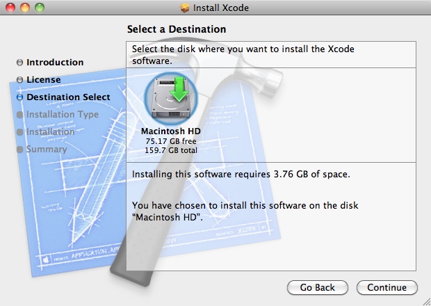 Select Disk to Install Xcode