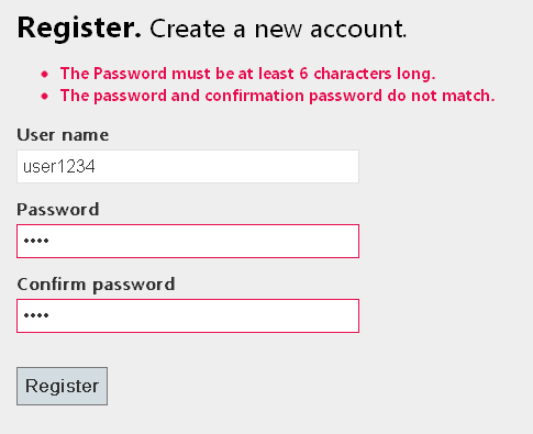 The default registration page