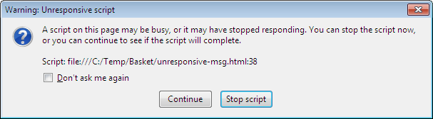 The warning dialog for “unresponsive script” in Windows