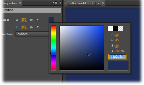 Edge uses the RGB (red-green-blue) color space used by most computer monitors and TV sets. The A stands for Alpha channel and controls opacity/transparency. The color picker lets you specify colors by pointing and clicking or typing in numbers.