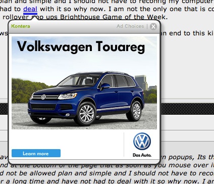 In-page pop-up advertising