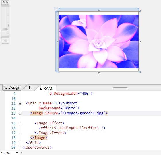 Viewing the custom effect in Visual Studio designer