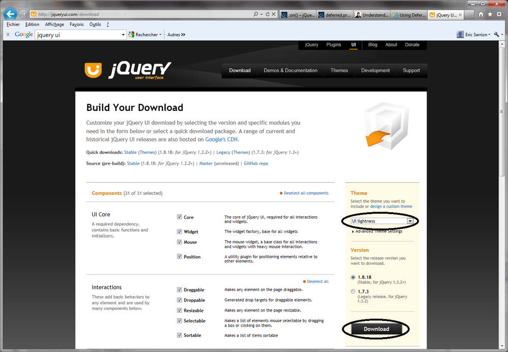 Download of the jQuery UI with theme customization