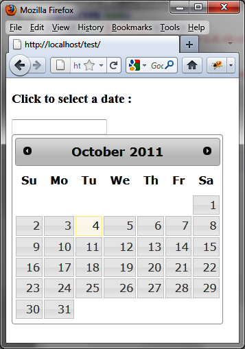 A calendar in the HTML page