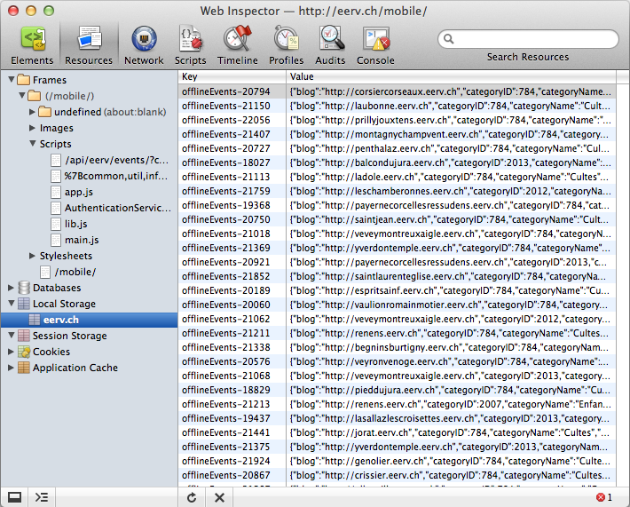 Inspecting the local storage in the WebKit inspector