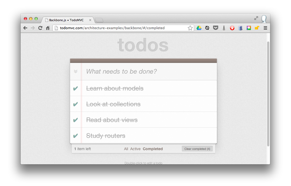 A filtered list of completed todo items