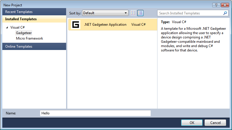 Visual Studio New Project Screen