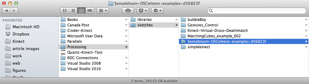 Place the OSCeleton-examples directory in your Processing sketches folder