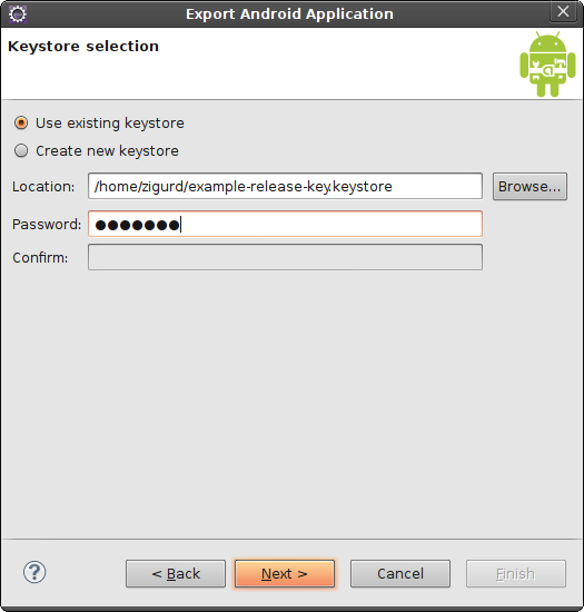 Selecting the keystore