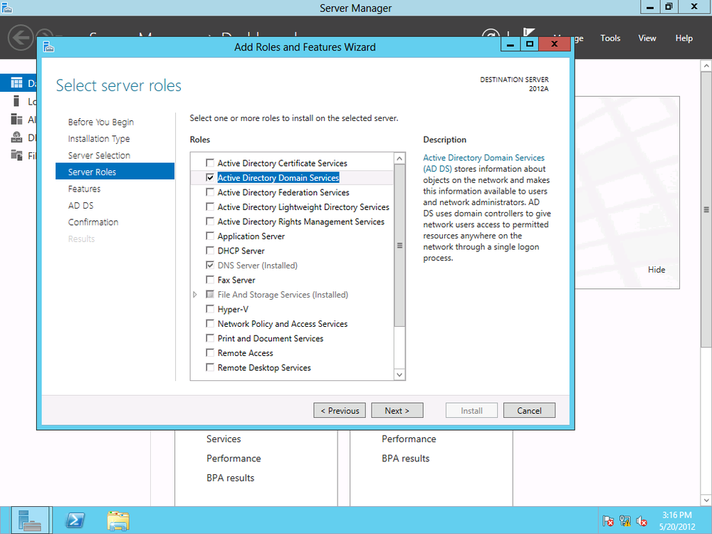 Selecting Active Directory Domain Services