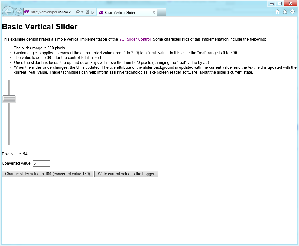 A slider component for YUI (Yahoo! User Interface) library version 3.5
