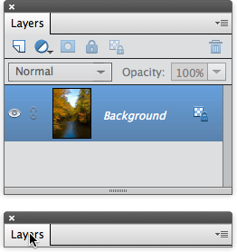 You can free up lots of space by collapsing panels accordion-style once they’re out of the bin.Top: A full-sized panel.Bottom: A panel collapsed by double-clicking the panel’s tab (where the cursor is here). Be sure to click in the name of the panel, not in the blank area to the right of the tab.