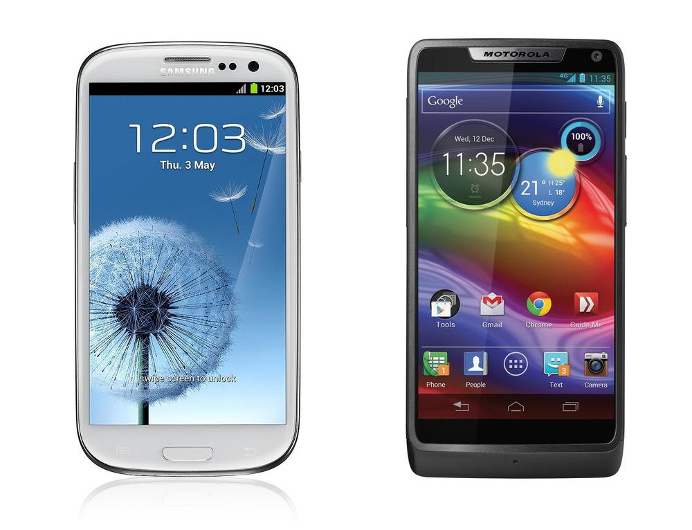 The Galaxy from Samsung and RZR from Motorola are the most famous Android device series; here you can see the Galaxy SIII and the RZR M.