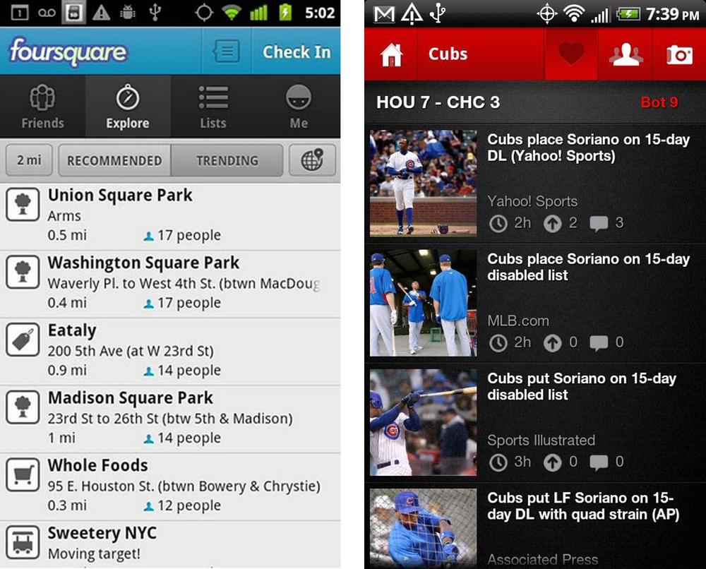 Foursquare and HitPost, top tabs