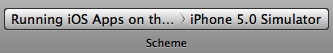 The Scheme breadcrumb button in Xcode
