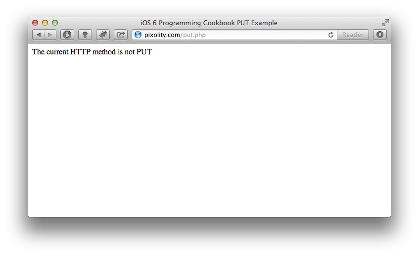 The PUT web service opened in a web browser