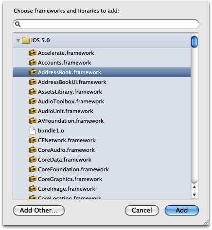 Adding the AddressBook framework to your app